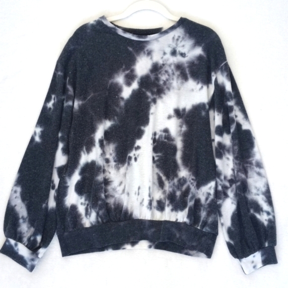 Melloday Women's Blue White Tie Dye Rayon Blend Long Sleeve Sweatshirt Sweater L - Picture 1 of 9